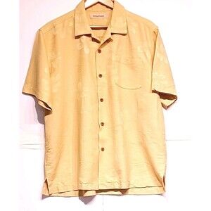 Tommy Bahama Men's Silk Blend Tropical Yellow Button Up Shirt size larger